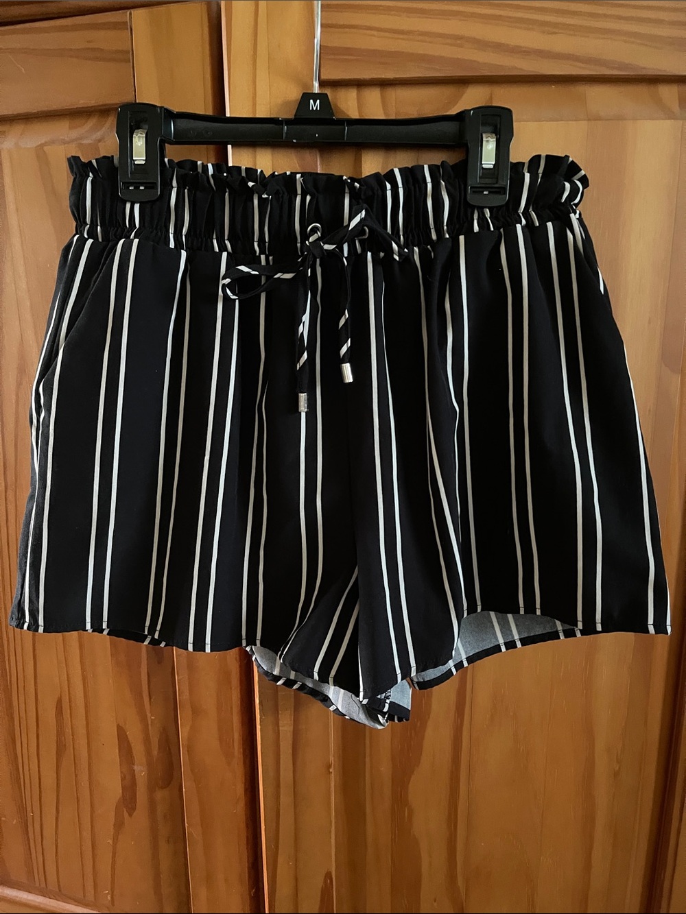 Urban Heritage Black and White Striped Paperbag Waist Shorts